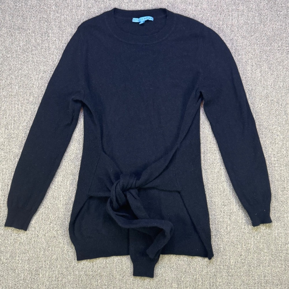 Antonio Melani 100% Cashmere Tie Waist Sweater Black Crewneck Women Small EUC